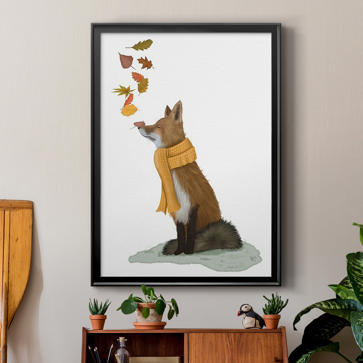 Fox Leaves on Nose - Modern Framed Canvas Print