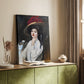 Canvas art print of a stylized figure with delicate features and gentle tones styled in a home decor setting.