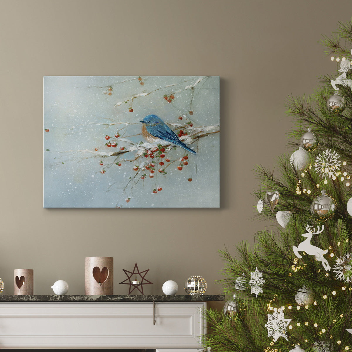 Blue Bird in Winter - Premium Gallery Wrapped Canvas  - Ready to Hang