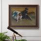 Impressionist portrait of a seated woman by Edgar Degas in an ornate bronzed mahogany wood frame displayed in a light-toned interior setting.