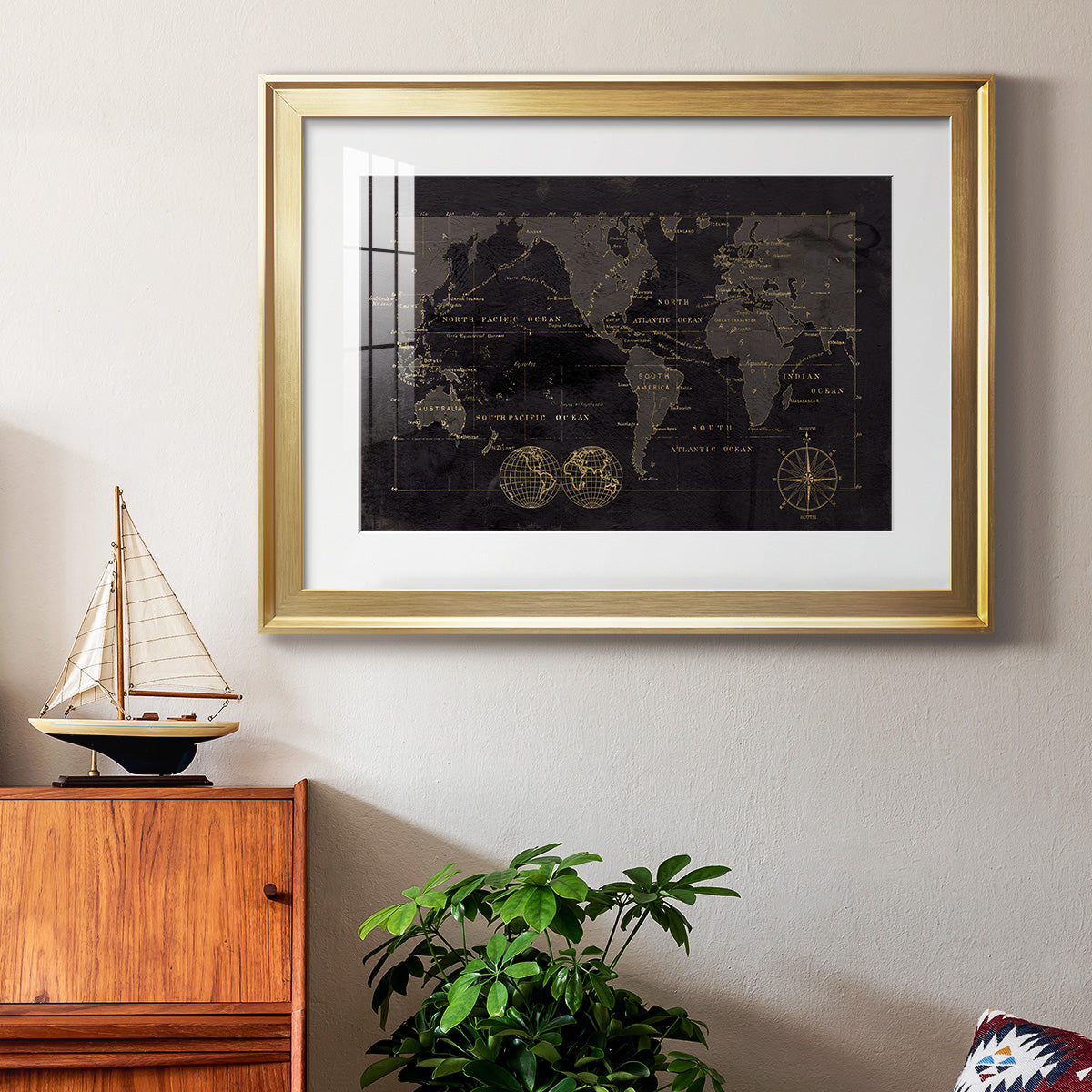 Black Gold Map - Modern Framed Art Print