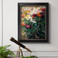 Impressionist garden floral painting by Gustave Caillebotte in an ornate black frame with gilded inner detail displayed in a light-toned interior setting.