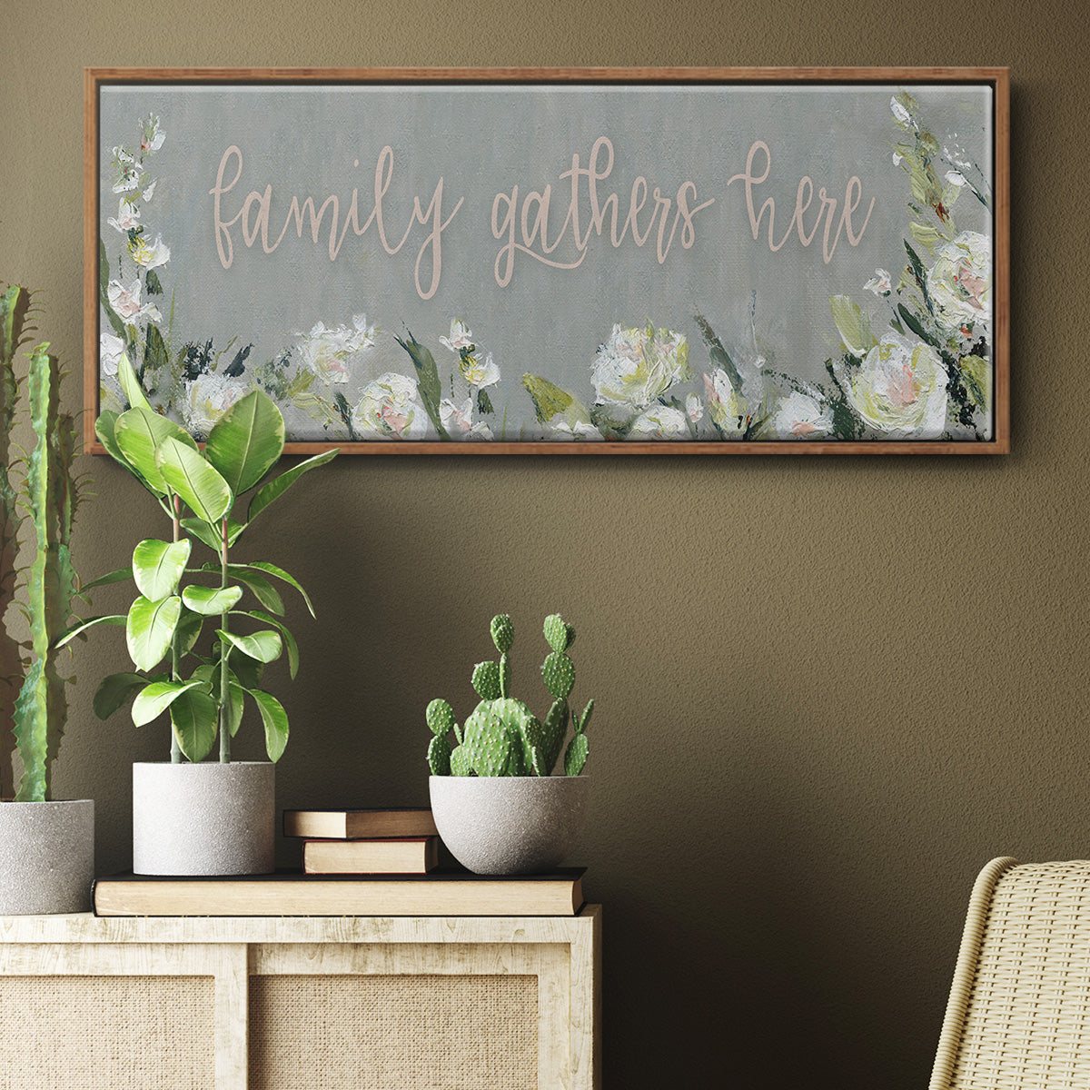 Family Gathers - Floater Framed Canvas Print