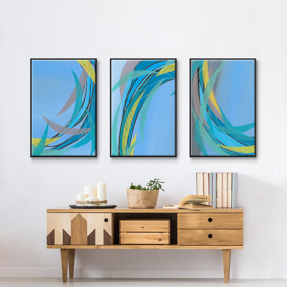 Circulating Flow I - Framed Premium Gallery Wrapped Canvas L Frame 3 Piece Set - Ready to Hang