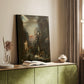 Canvas art print of a mythic struggle with dynamic forms and strong contrast styled in a home decor setting.