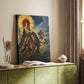 Canvas art print of a mythological composition with movement and bright tones styled in a home decor setting.