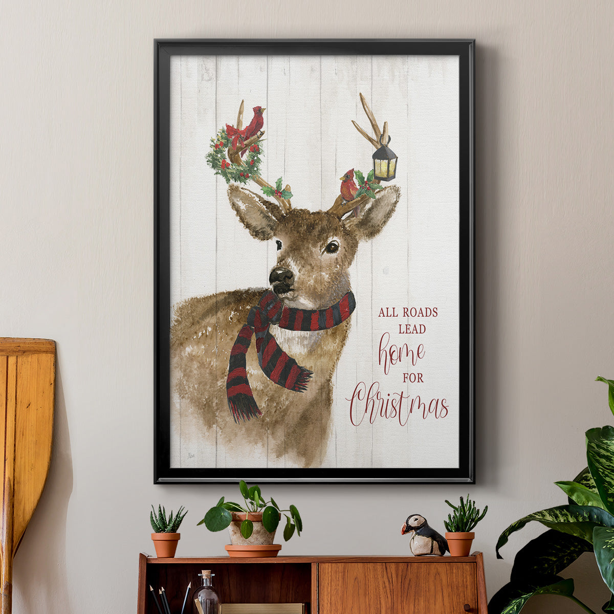 All Roads Lead Home Deer - Modern Framed Canvas Print