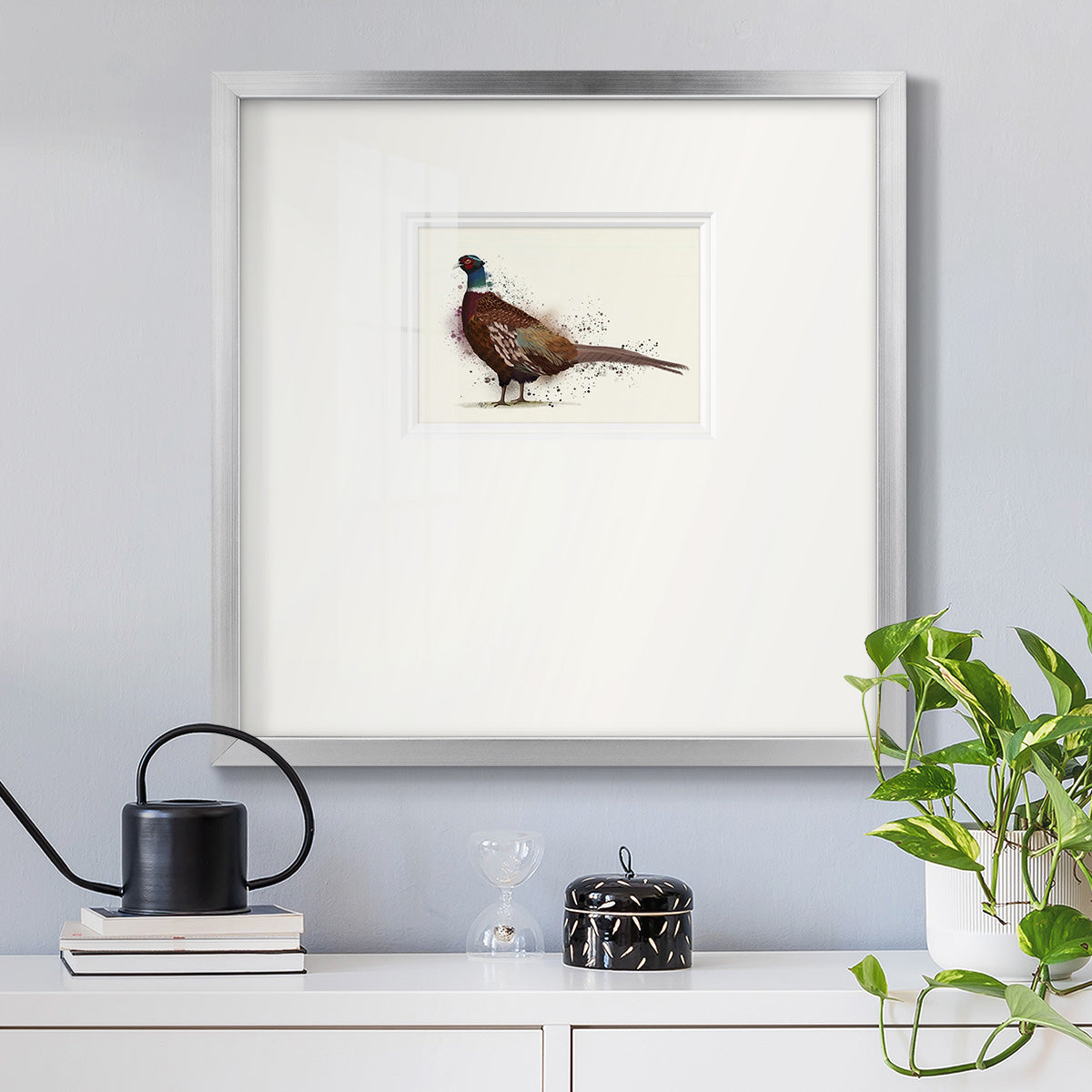 Pheasant Splash 1 Premium Framed Print Double Matboard