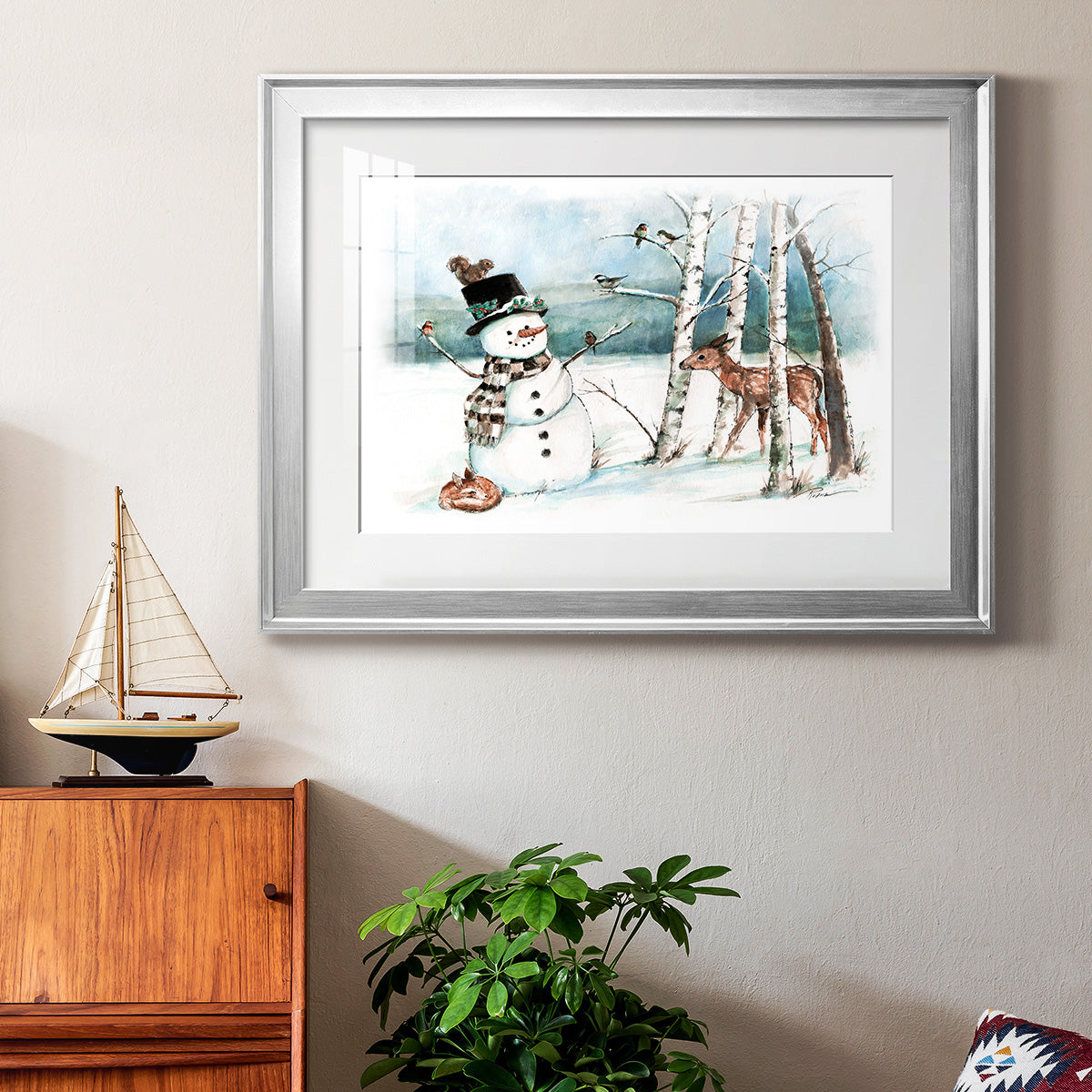 Snow Friends - Modern Framed Art Print