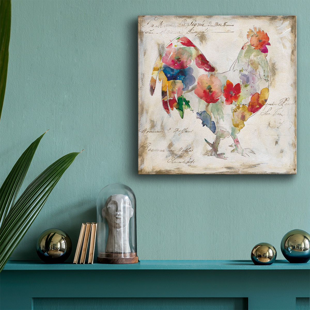 Flowered Rooster - Canvas Art Print