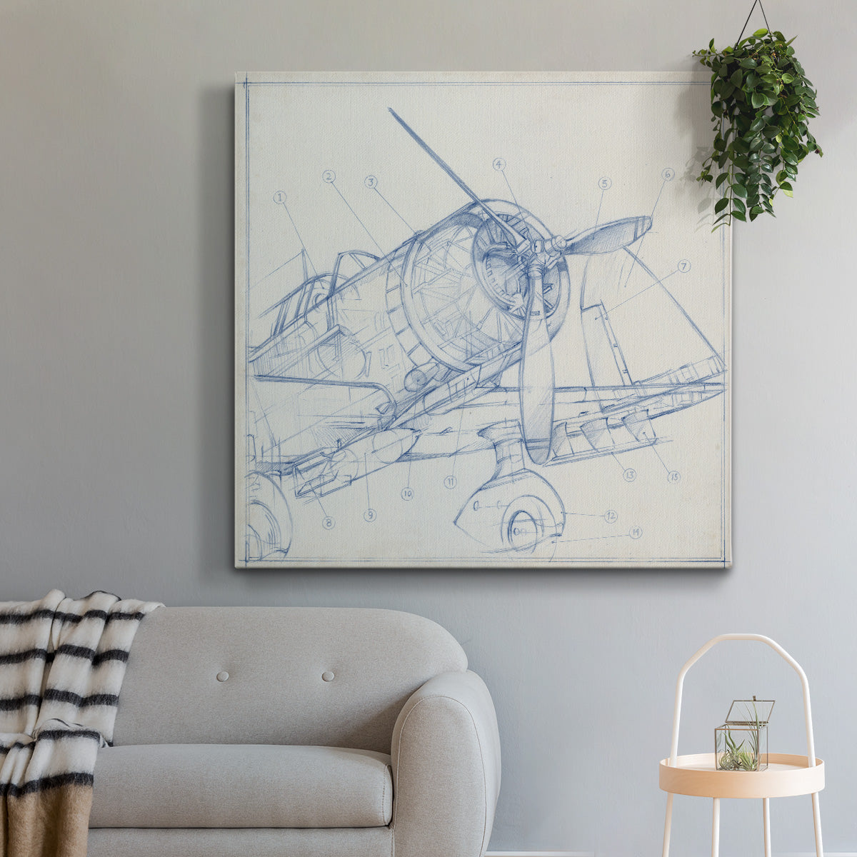 Airplane Mechanical Sketch I - Canvas Art Print