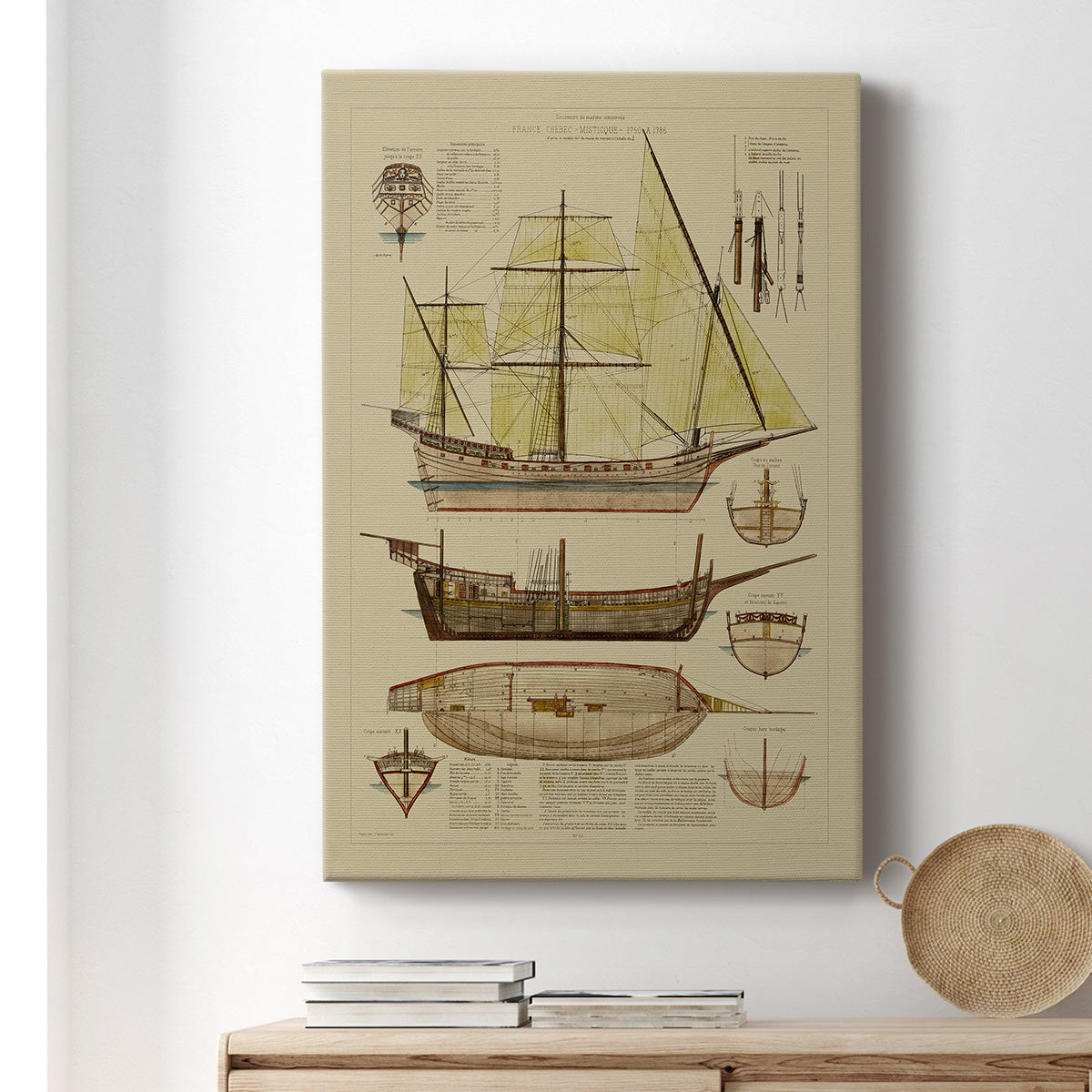 Antique Ship Plan II Premium Gallery Wrapped Canvas - Ready to Hang