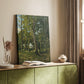 Canvas art print of a woodland scene with depth and natural tones styled in a home decor setting.