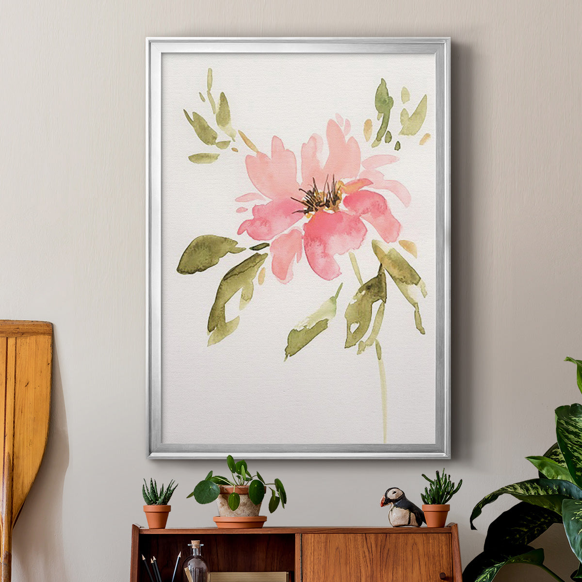 One Pink Bloom II - Modern Framed Canvas Print