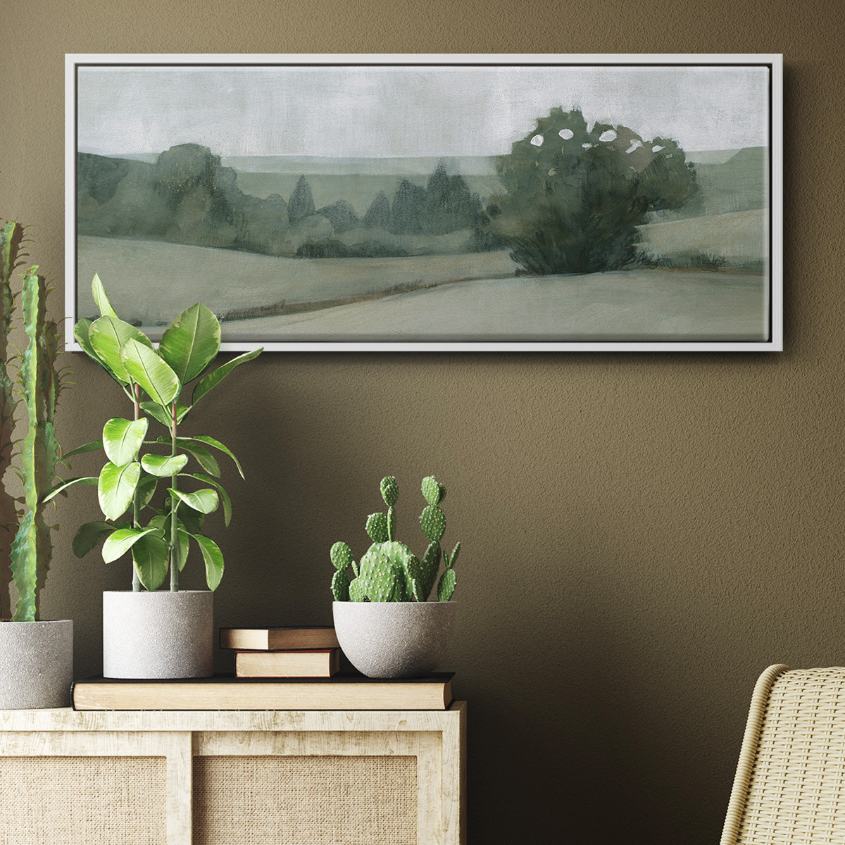 Soft Green Landscape II - Floater Framed Canvas Print