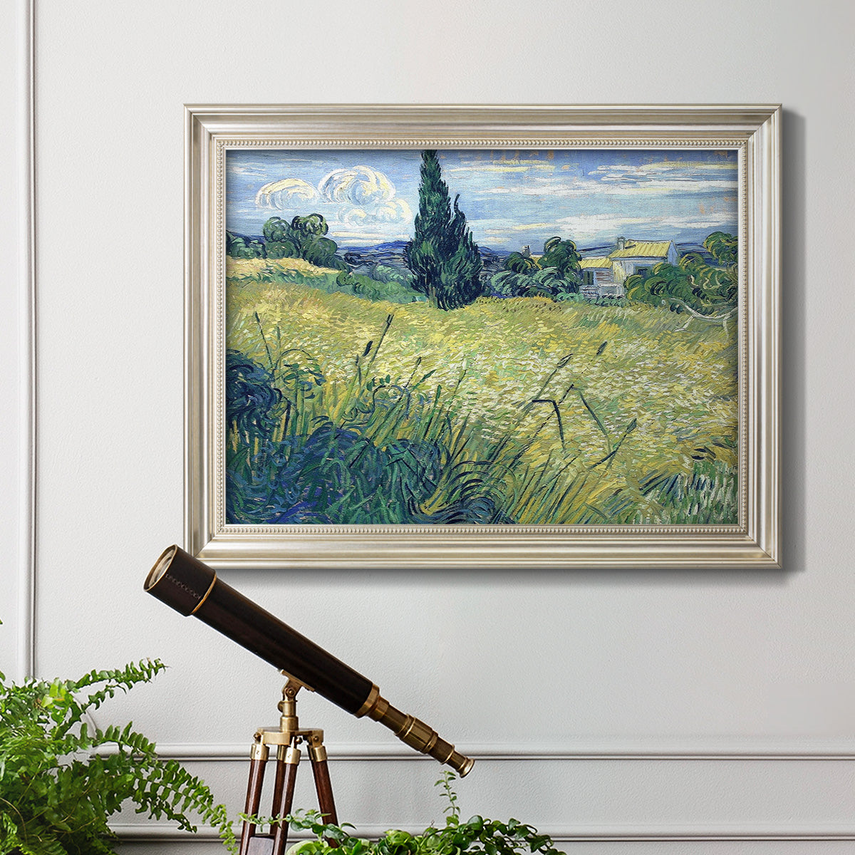 Green Wheat Field with Cypress - Ornate Framed Canvas Print