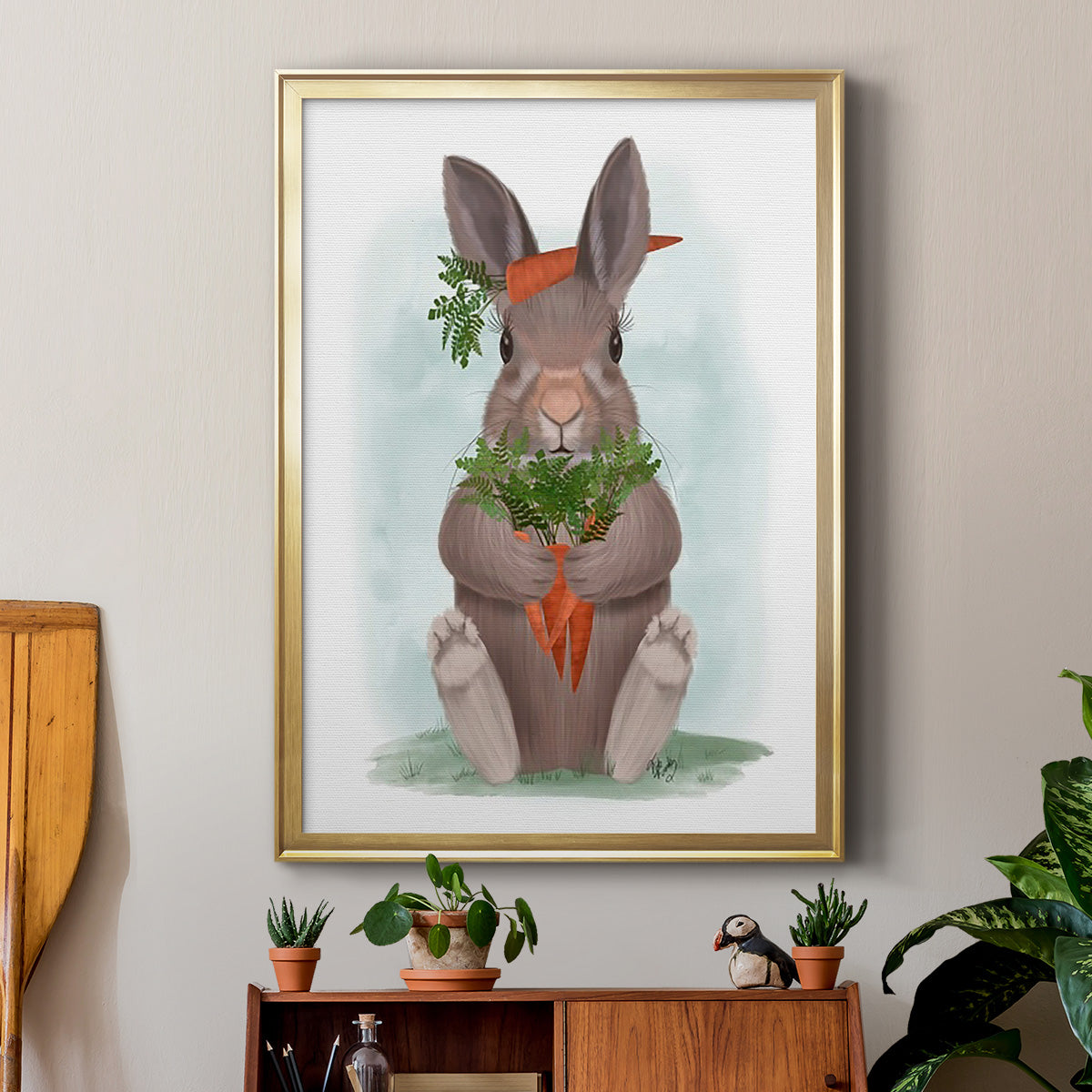 Rabbit Carrot Hug - Modern Framed Canvas Print