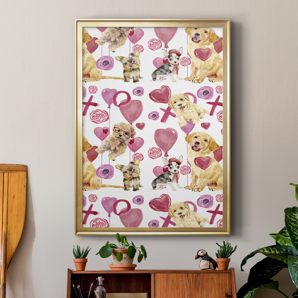 Puppy Valentine Collection E - Modern Framed Canvas Print