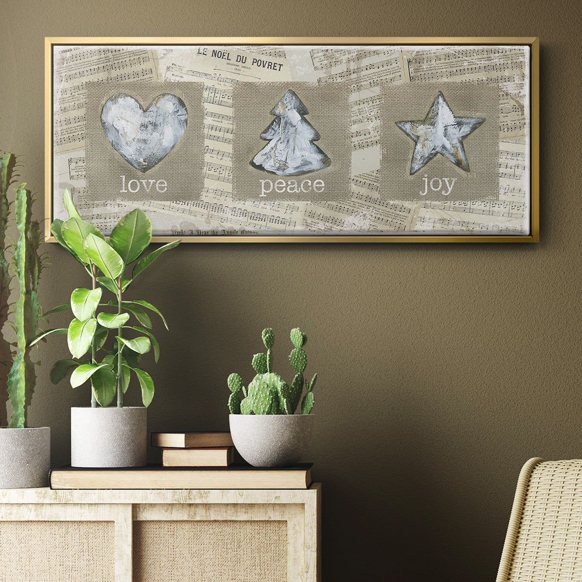 Burlap Music Ornaments - Floater Framed Canvas Print