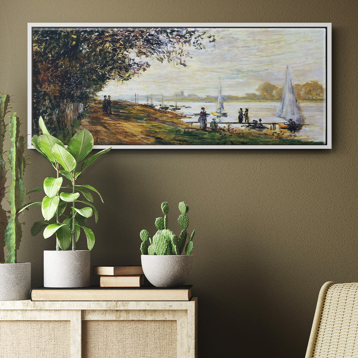 The Riverbank at Le Petit - Floater Framed Canvas Print