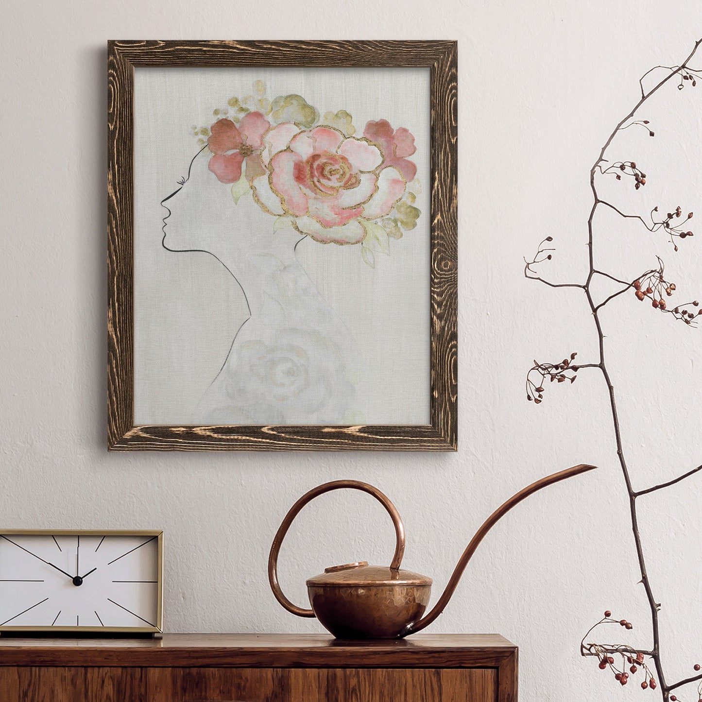 Fashion Floral Silhouette II - Barnwood Framed Canvas Print