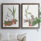 Set of two walnut barnwood framed canvas prints depicting curious felines, terracotta pots, succulents, and leafy stems arranged across two complementary compositions above a sofa in a bright living space.