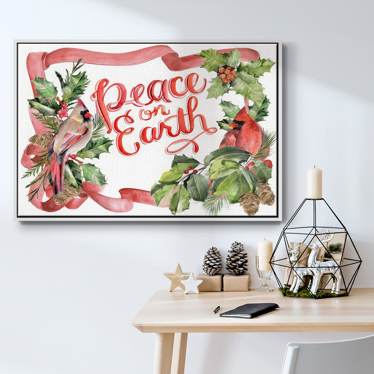 Cardinal Holly Christmas Collection A - Floater Framed Canvas Print