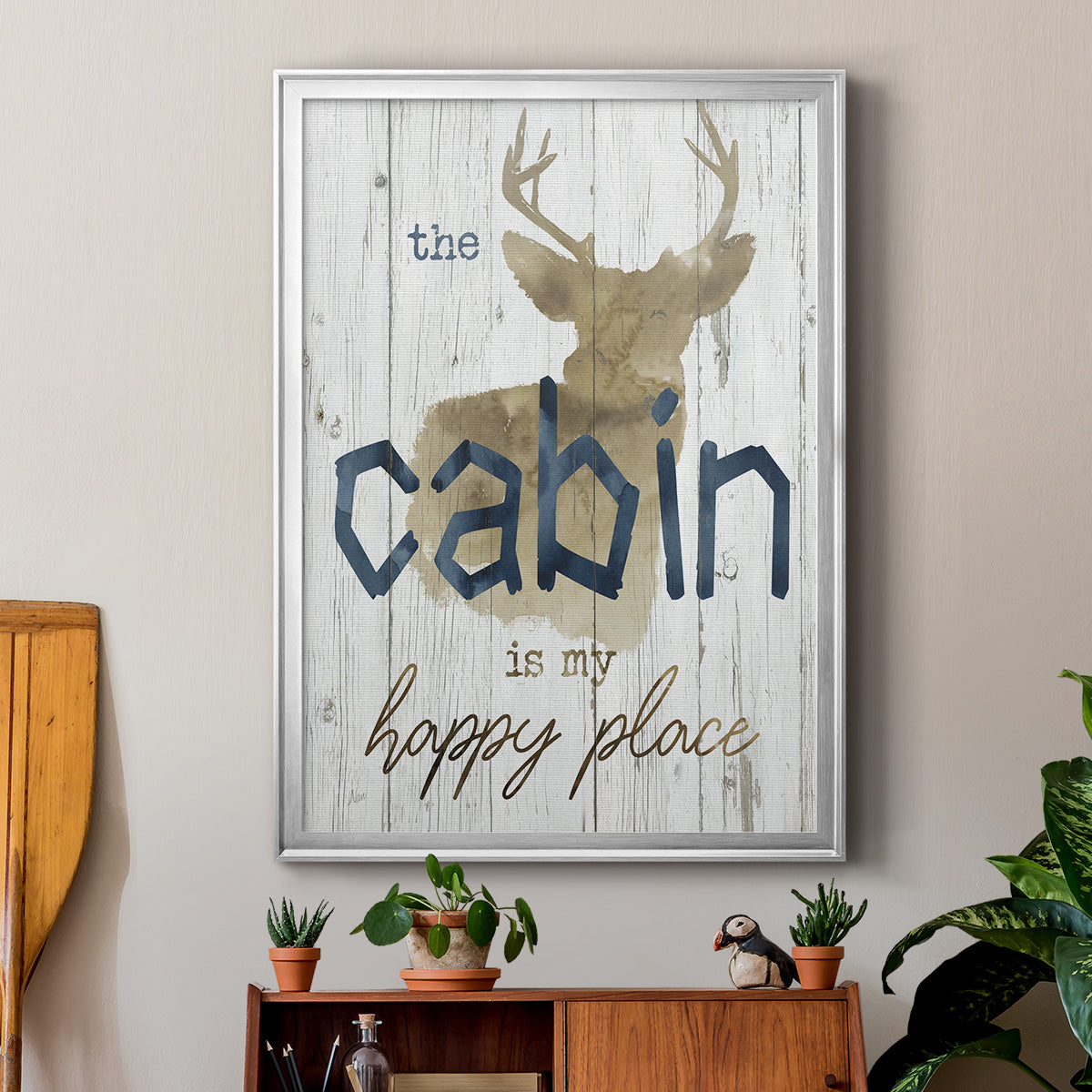 Happy Place Cabin - Modern Framed Canvas Print