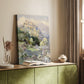 Canvas art print of a scenic view of a castle above a valley with detailed architecture styled in a home decor setting.