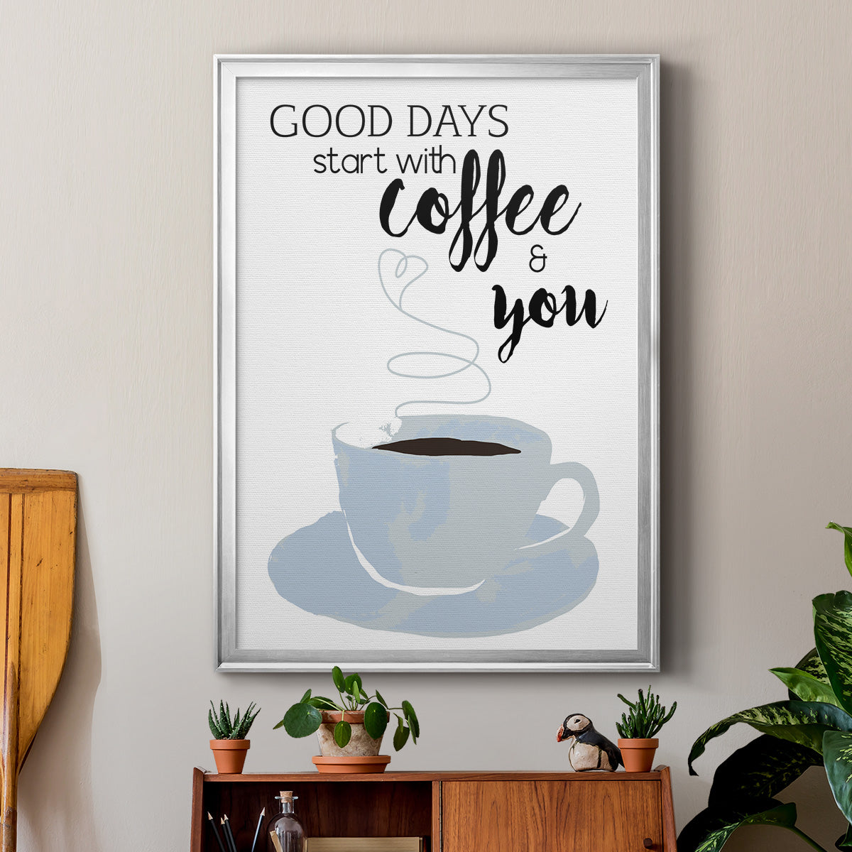 Start With Coffee & You - Modern Framed Canvas Print