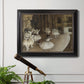 Impressionist ballet rehearsal scene by Edgar Degas in an ornate black frame with gilded inner detail displayed in a light-toned interior setting.