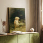 Canvas art print of a stylized figure walking outdoors in calm surroundings styled in a home decor setting.
