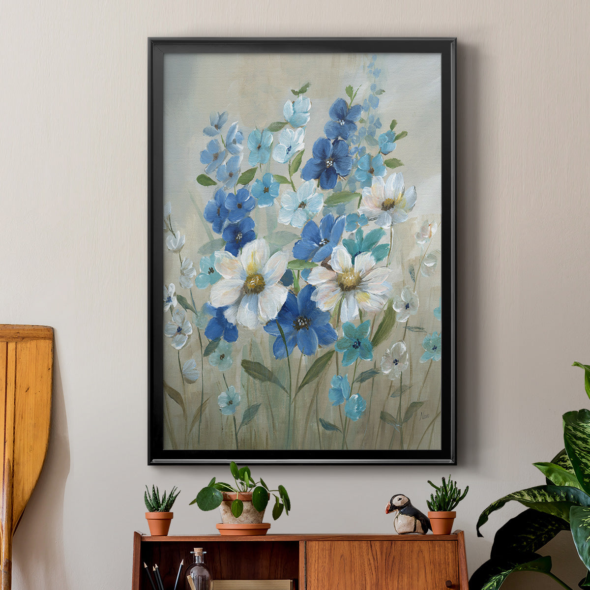 Blue Garden II - Modern Framed Canvas Print