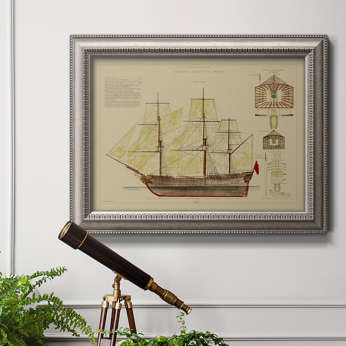 Antique Ship Plan VIII Premium Framed Canvas- Ready to Hang