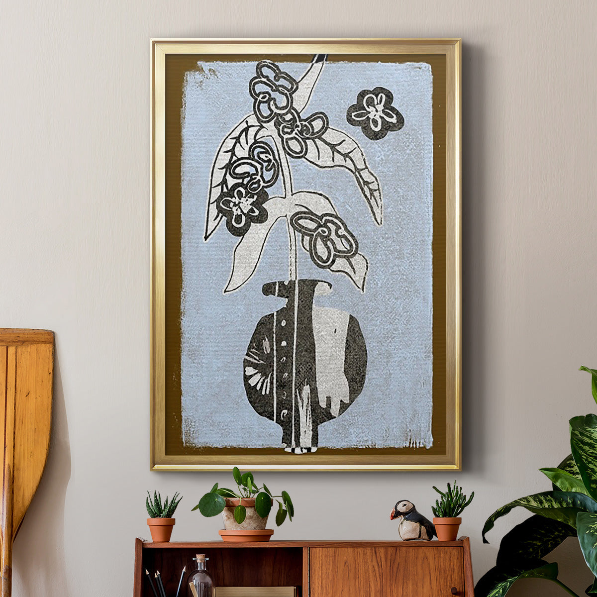 Graphic Flowers in Vase IV - Modern Framed Canvas Print