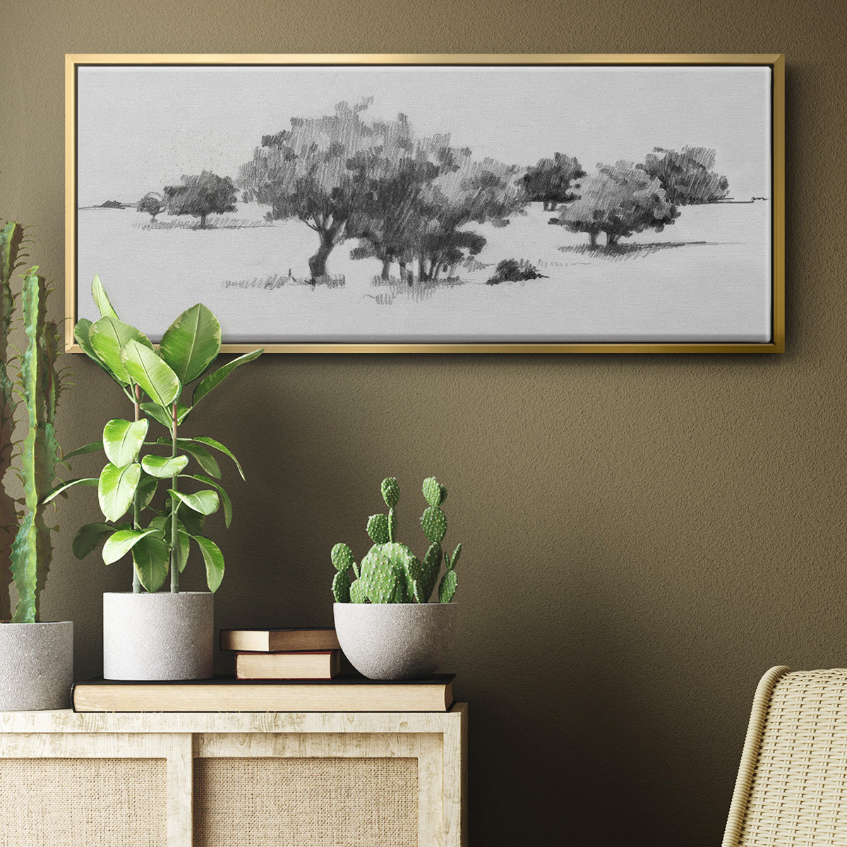 Treeline Sketch II - Floater Framed Canvas Print