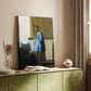 Canvas art print of a calm figure with soft window light and simple background styled in a home decor setting.