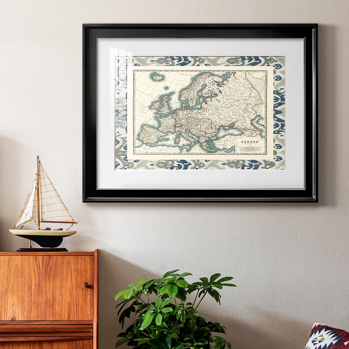 Bordered Map of Europe - Modern Framed Art Print
