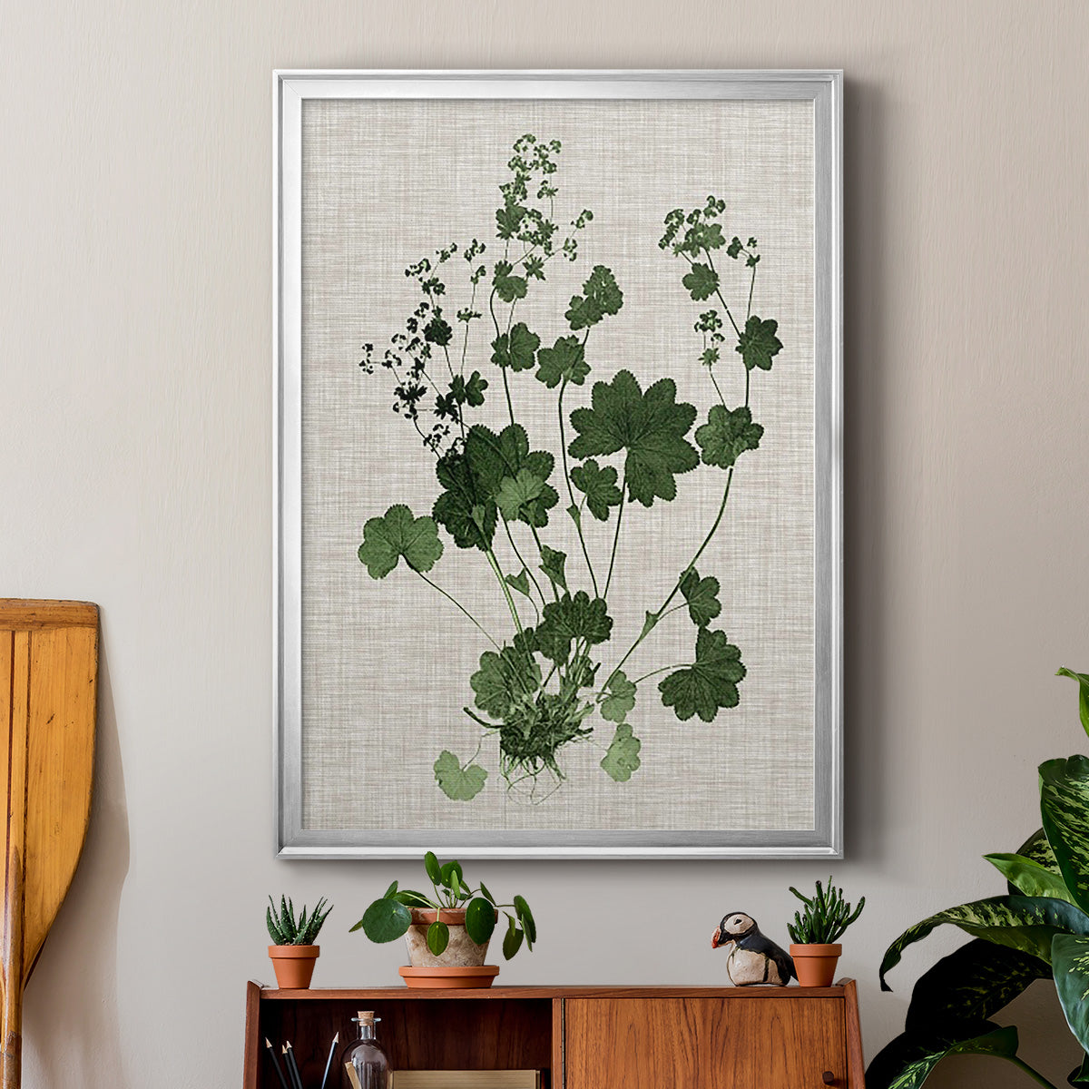 Forest Foliage on Linen III - Modern Framed Canvas Print