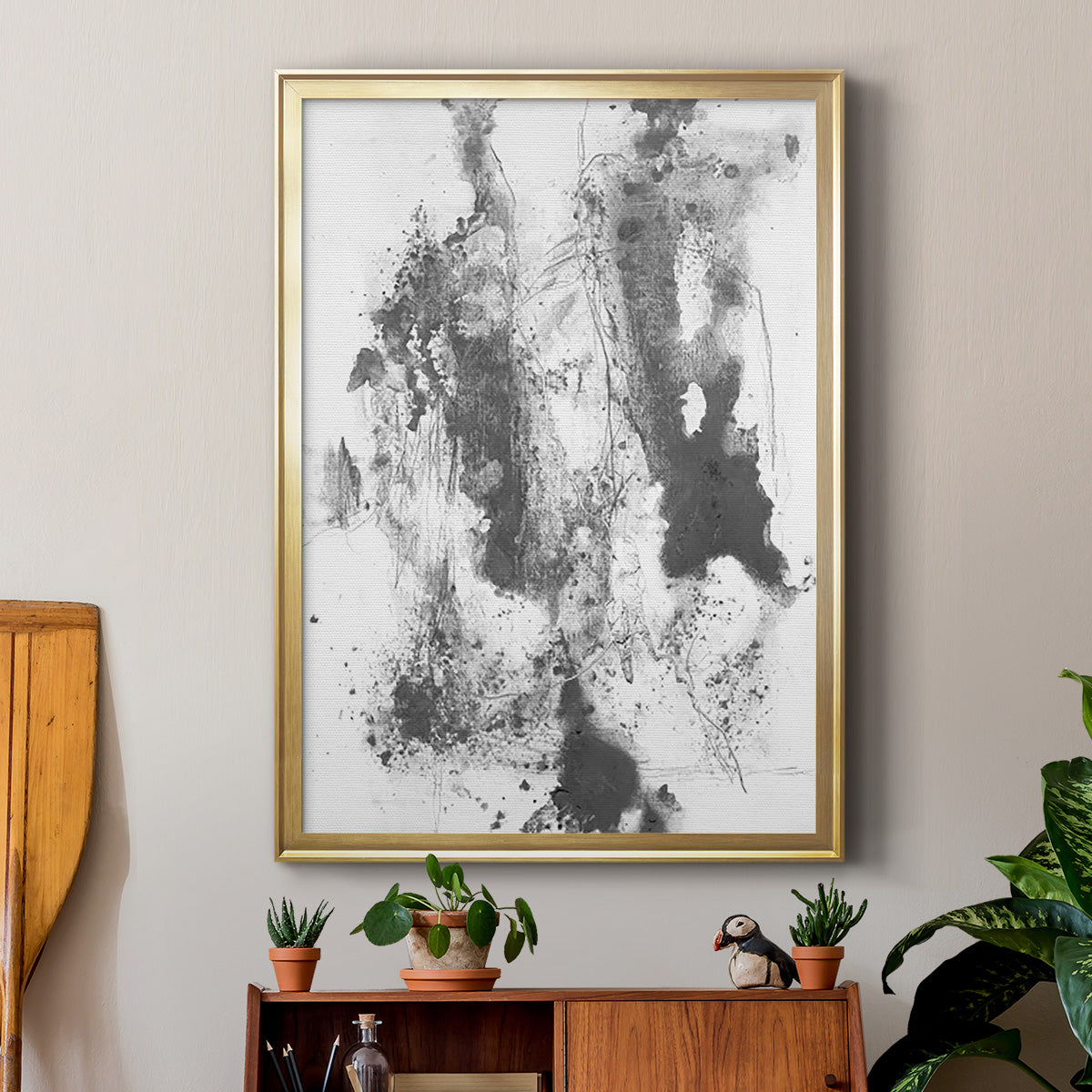Graphite Abstract III - Modern Framed Canvas Print