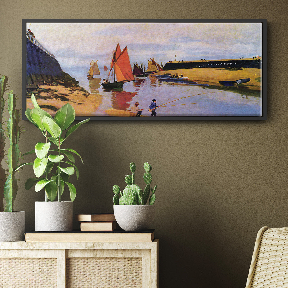 Breakwater at Trouville, Low Tide, 1870 - Floater Framed Canvas Print