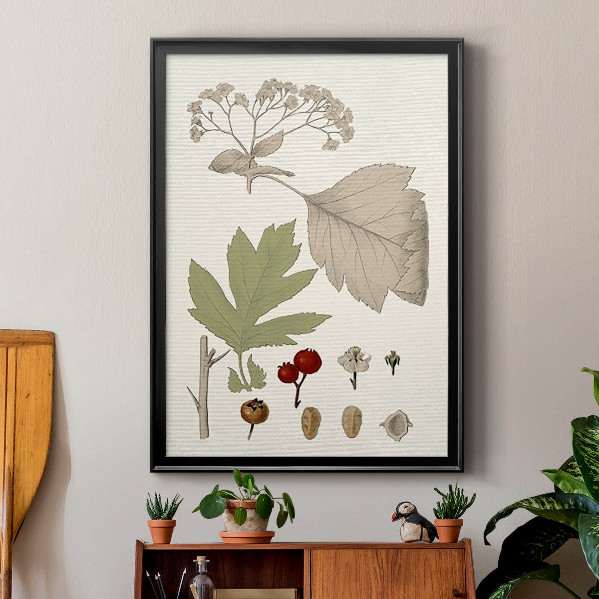 Leaves & Berries II - Modern Framed Canvas Print