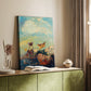 Canvas art print of a light composition with floating forms and gentle color styled in a home decor setting.