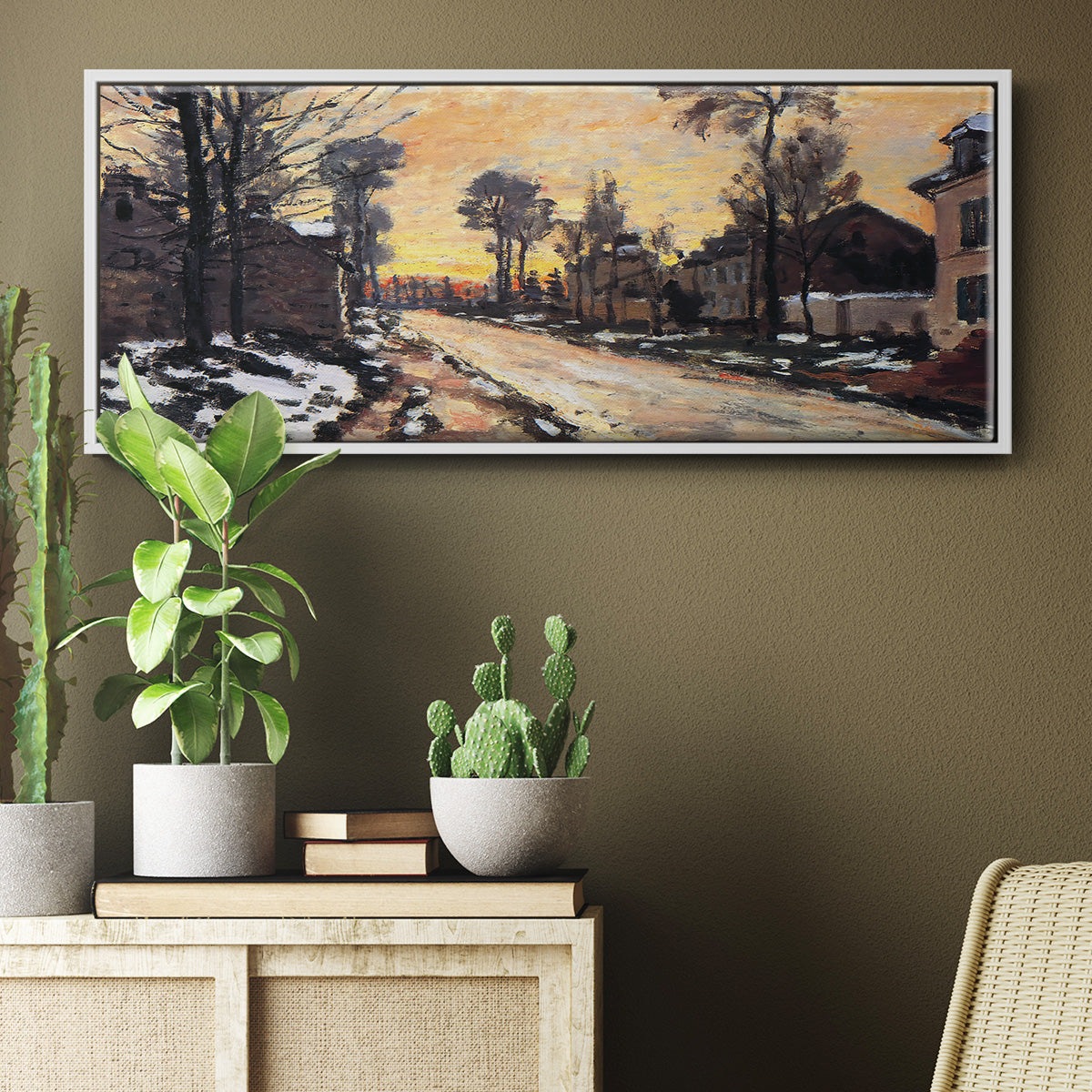 Road at Louveciennes, Melting Snow, Sunset, 1870 - Floater Framed Canvas Print