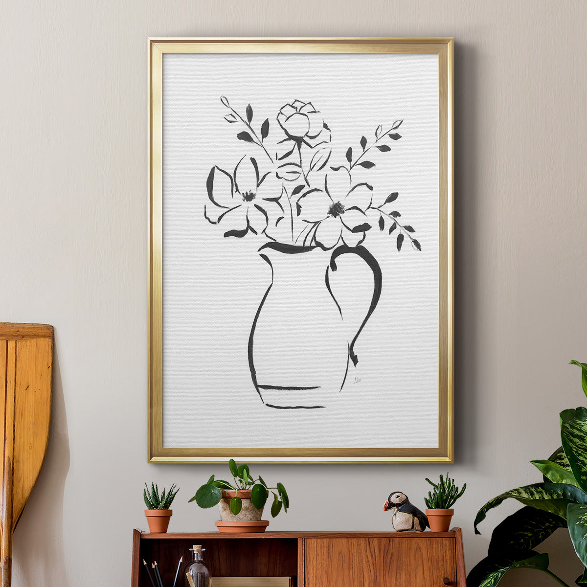 Sketchy Bouquet II - Modern Framed Canvas Print