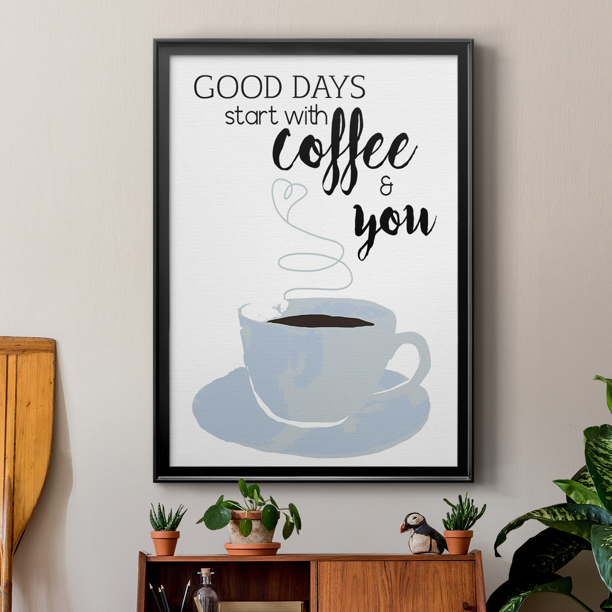 Start With Coffee & You - Modern Framed Canvas Print