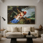 Canvas art print featuring a romantic depiction of Venus pleading with Adonis in a lush natural setting, displayed in a spacious living room