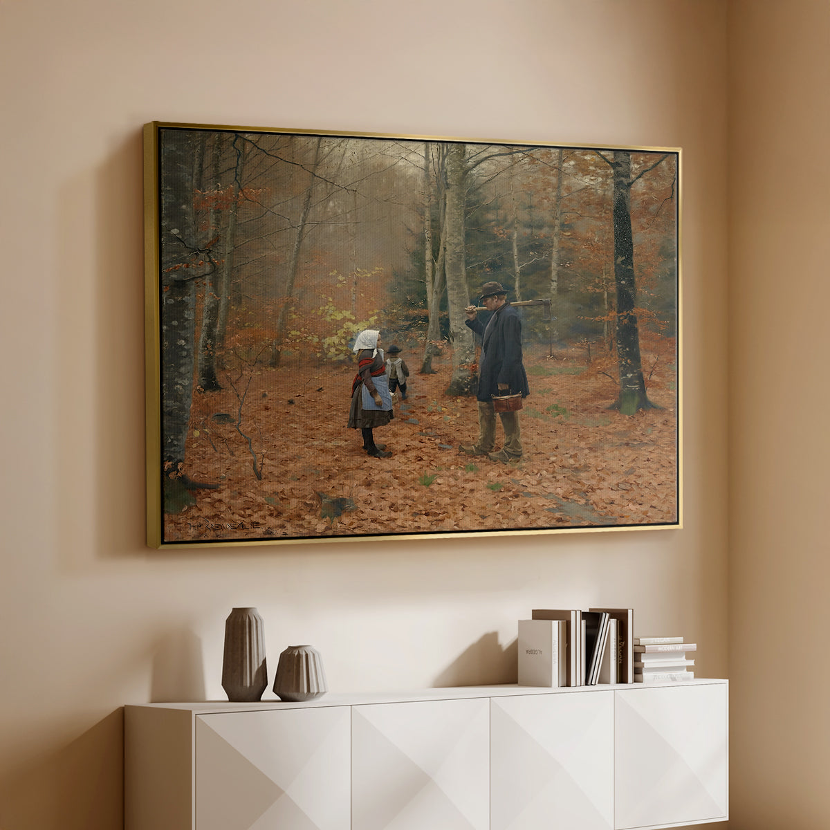The Woodman and his Children, 1886 - Floater Framed Canvas Print