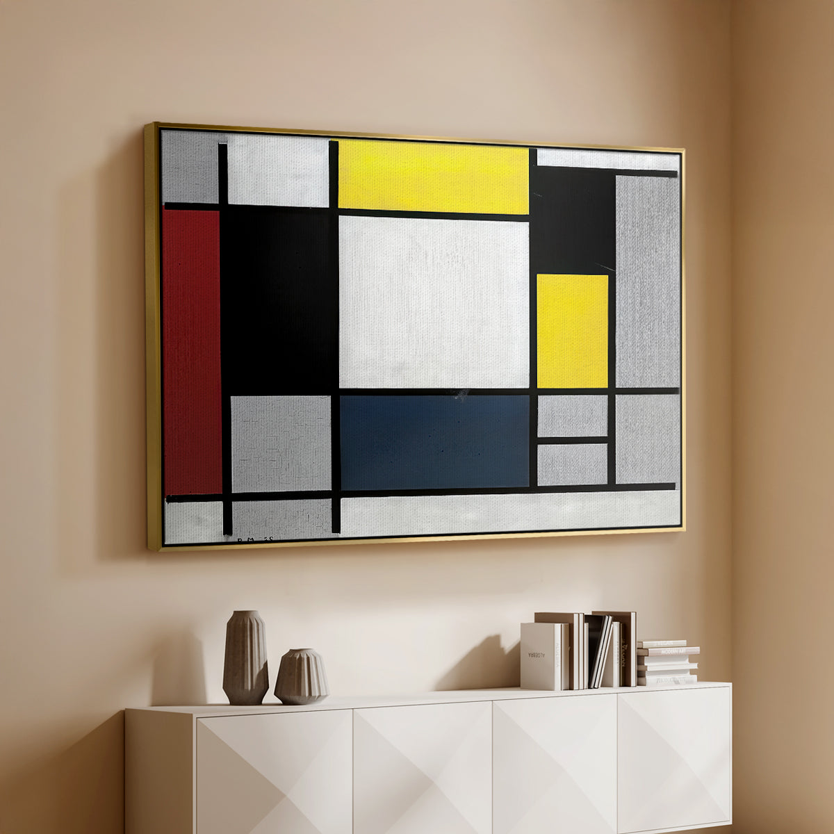 Composition with Yellow, Red, Black, Blue, and Gray, 1920 - Floater Framed Canvas Print