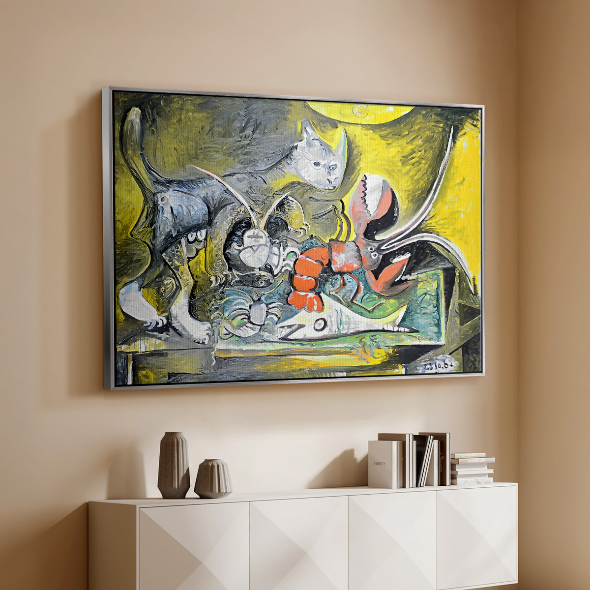 Still Life with Cat and Lobster, 1962 - Floater Framed Canvas Print